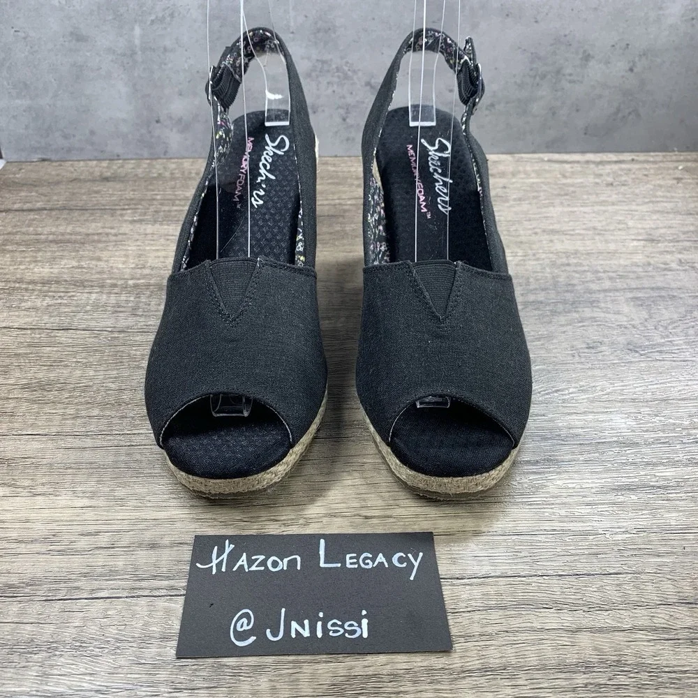 Skechers~Women's~Black Wedge Slingback Heels Shoes~Size 8.5‎ M